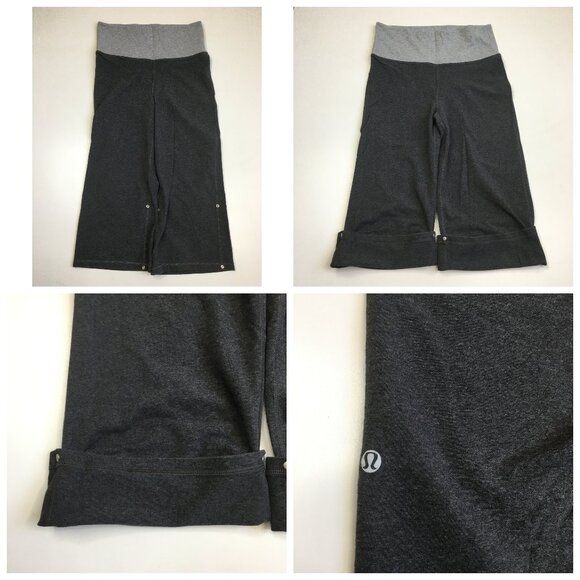 LULULEMON Athletica Gray Charcoal Adjustable Hem Wide Leg Pull On Crop Pant - Picture 1 of 11